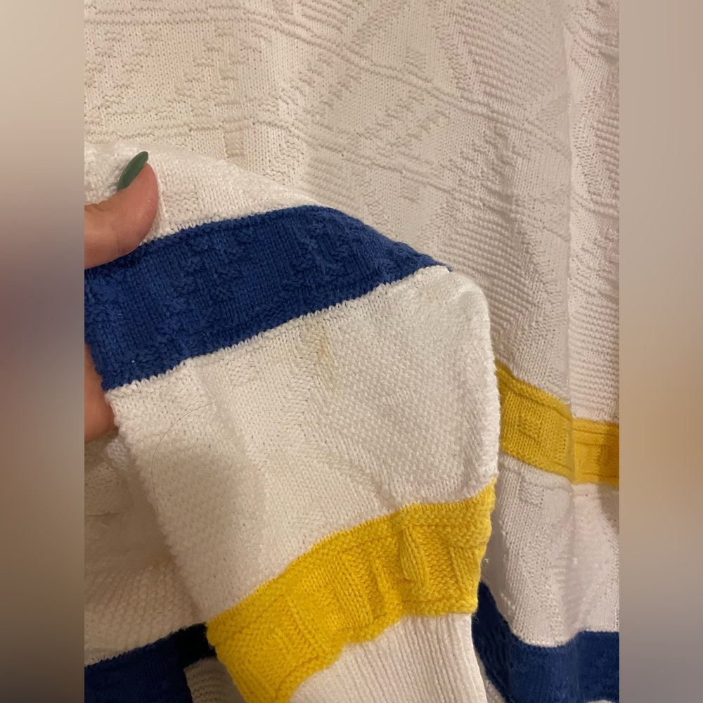 Woodwards Classic Cotton Blue and Yellow Striped Sweater - Picture 4 of 9